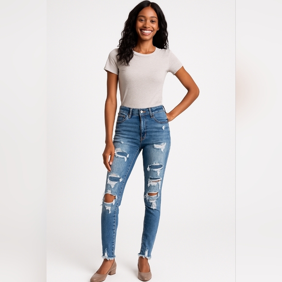 American Eagle Outfitters Denim - American Eagle High Rise Super Stretch Jeggings Distressed  Skinny Fit Ripped 2